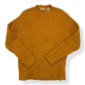 VTG St. Johns Bay Mustard Yellow Ribbed Knit Sweater Y2K 100% Cotton Crewneck